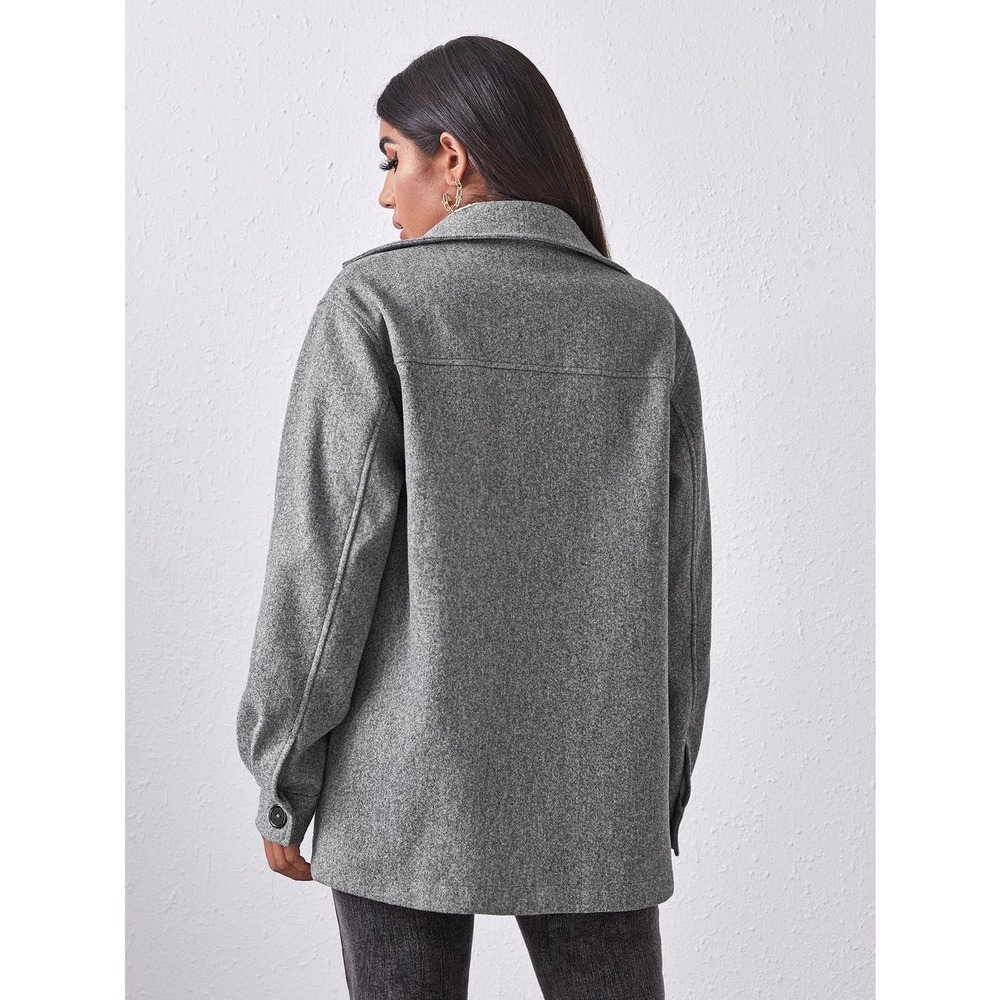 boyfriend shacket oversized Button Front Pocket Patched jacket gray - Picture 2 of 5